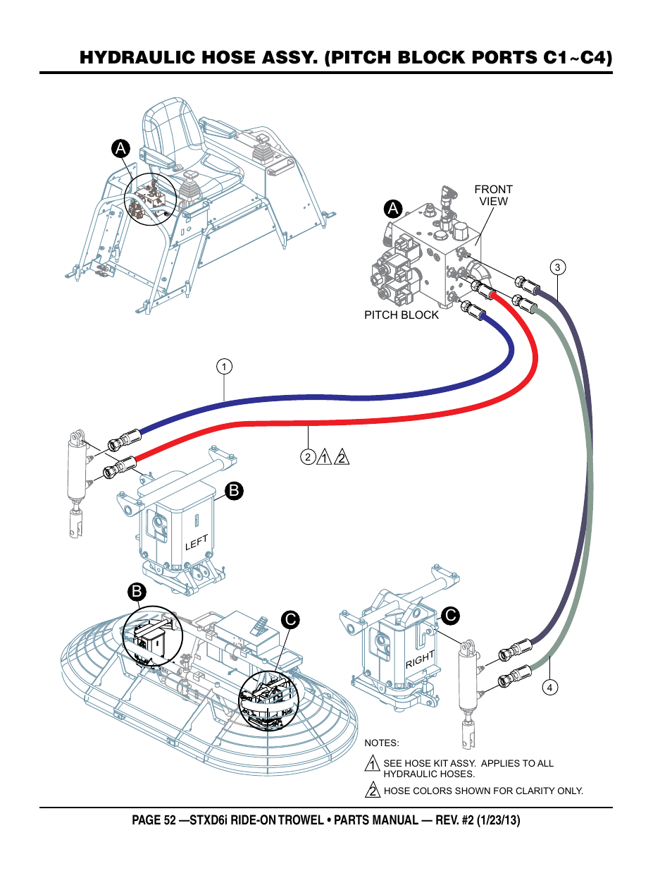 Hydraulic hose assy. (pitch block ports c1~c4), Ab b c c | Multiquip STXD6i User Manual | Page 52 / 102