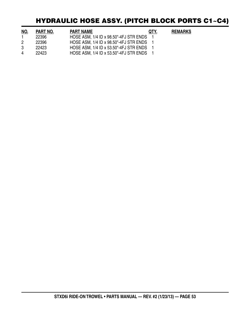 Hydraulic hose assy. (pitch block ports c1~c4) | Multiquip STXD6i User Manual | Page 53 / 102