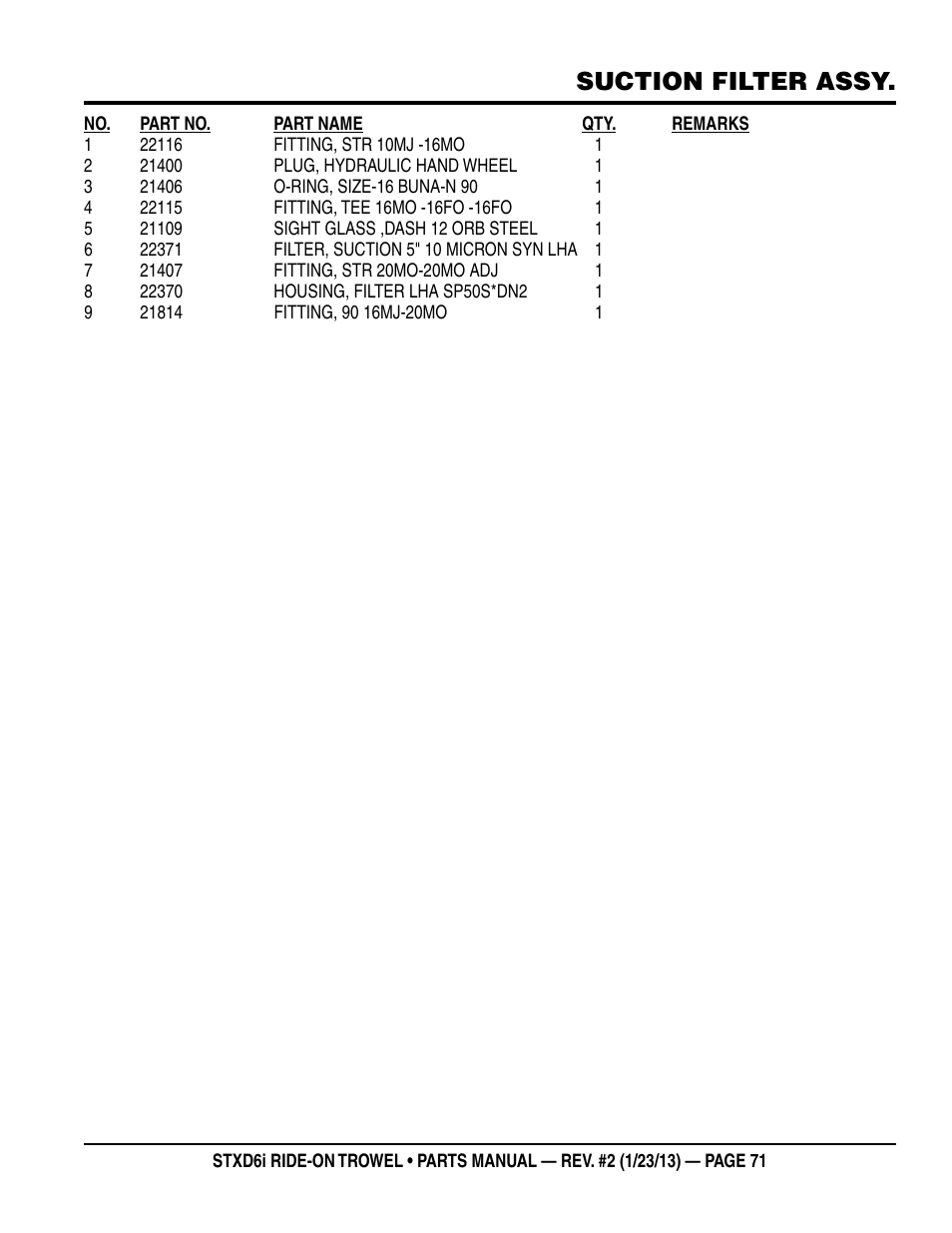 Suction filter assy | Multiquip STXD6i User Manual | Page 71 / 102