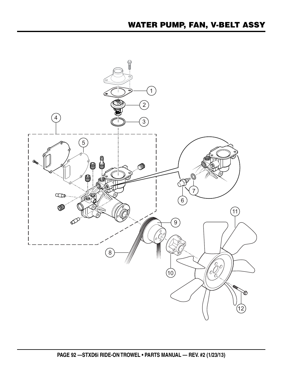 Water pump, fan, v-belt assy | Multiquip STXD6i User Manual | Page 92 / 102