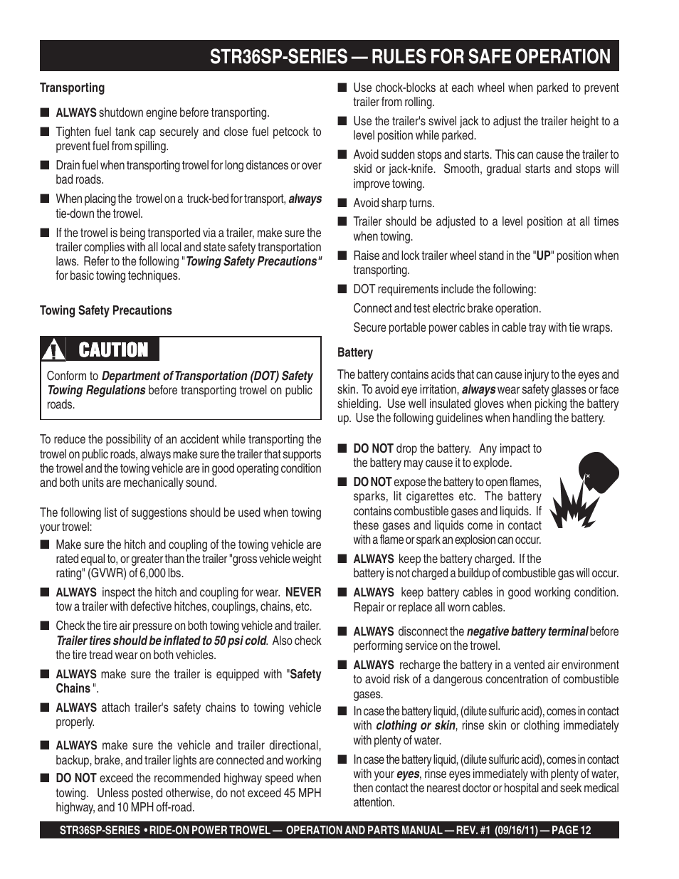 Str36sp-series — rules for safe operation, Caution | Multiquip STR36SP User Manual | Page 12 / 116