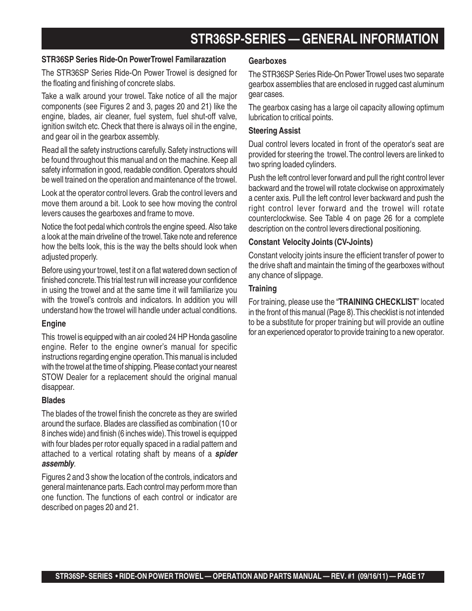 Str36sp-series — general information | Multiquip STR36SP User Manual | Page 17 / 116
