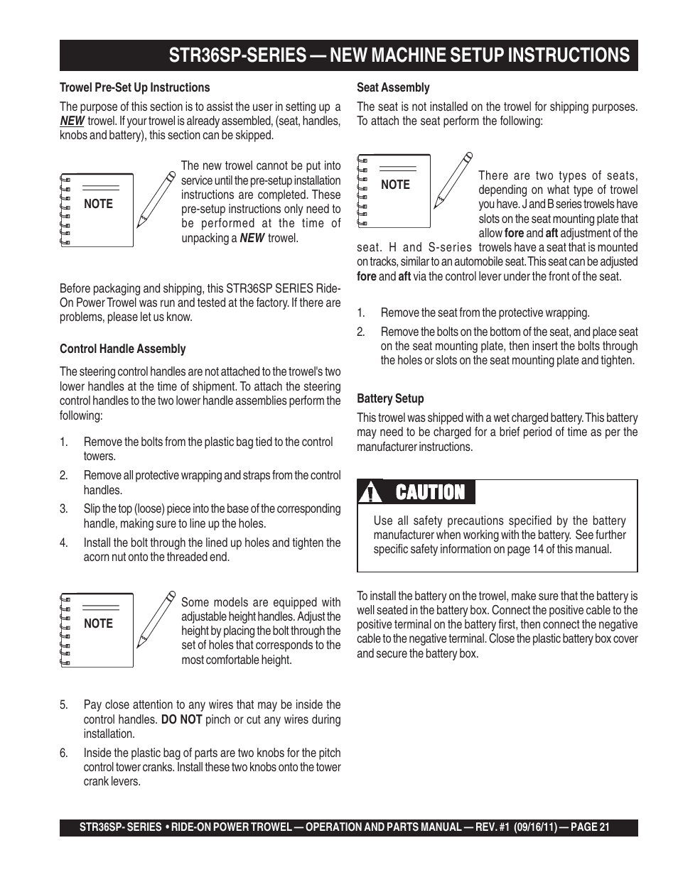 Str36sp-series — new machine setup instructions, Caution | Multiquip STR36SP User Manual | Page 21 / 116