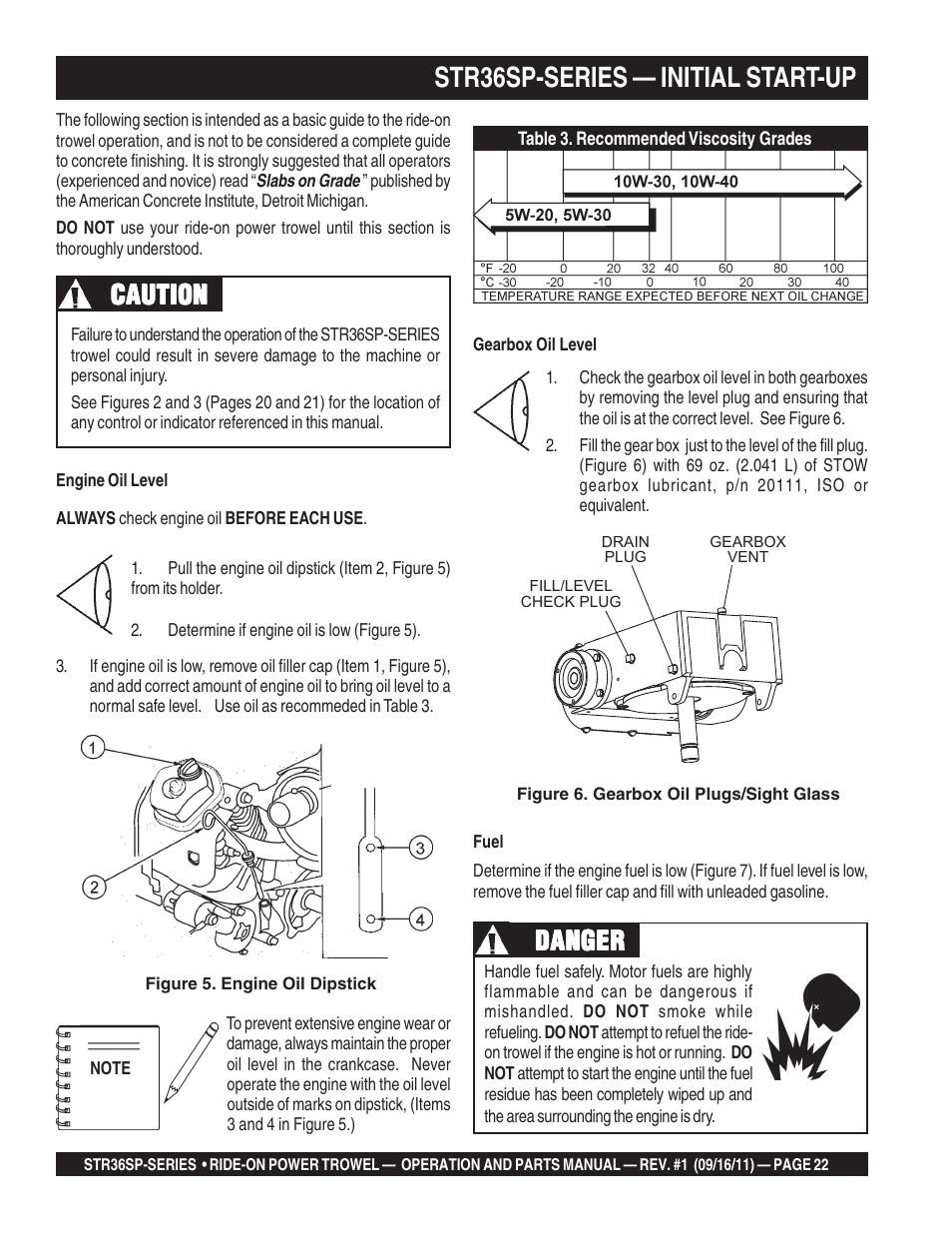 Str36sp-series — initial start-up, Caution, Danger | Multiquip STR36SP User Manual | Page 22 / 116