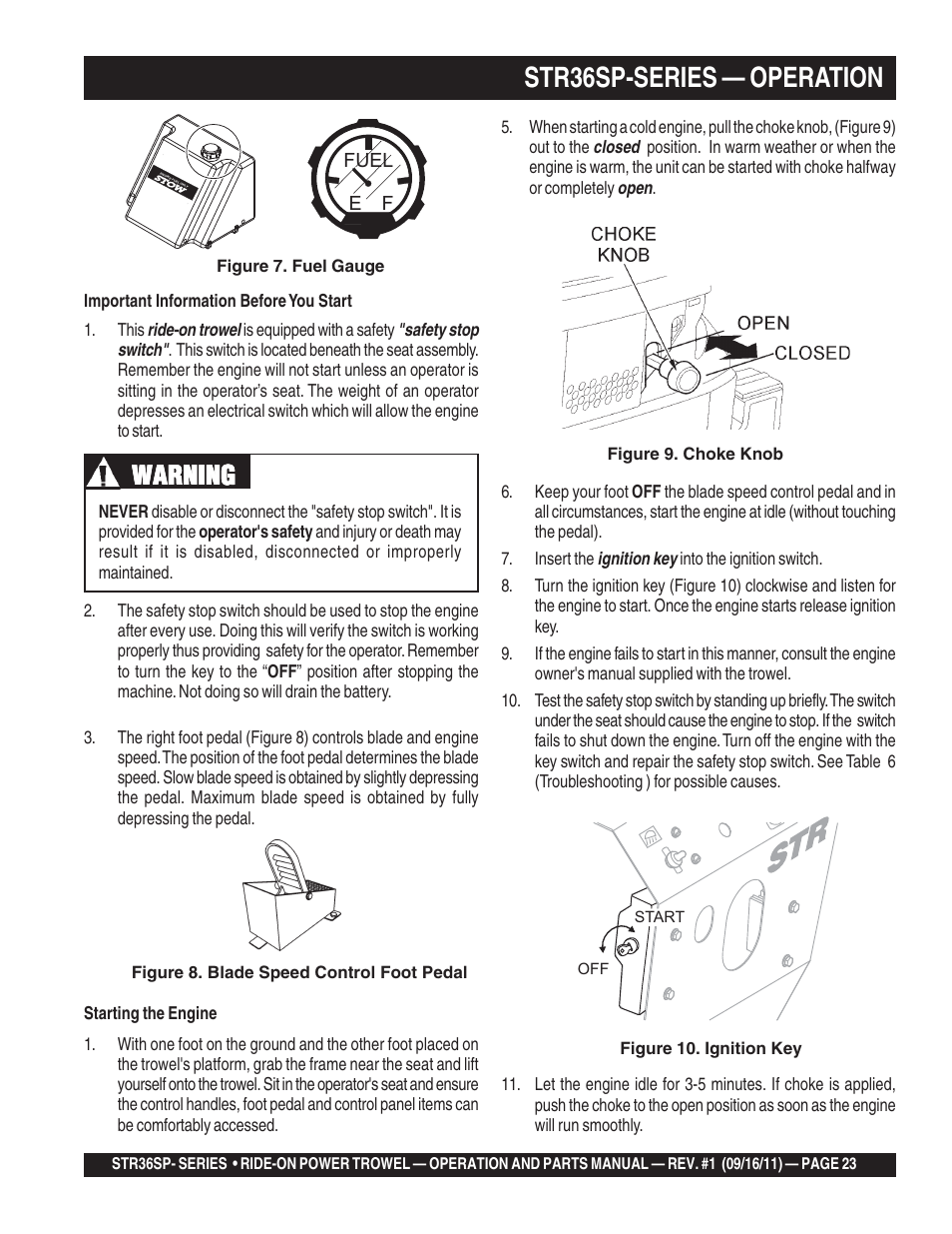 Str36sp-series — operation, Warning | Multiquip STR36SP User Manual | Page 23 / 116