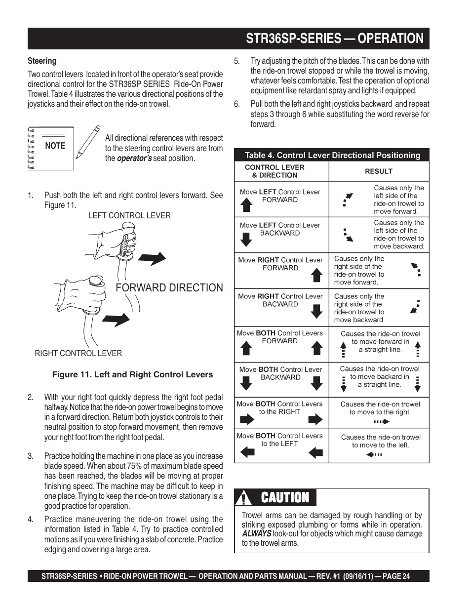 Str36sp-series — operation, Caution | Multiquip STR36SP User Manual | Page 24 / 116