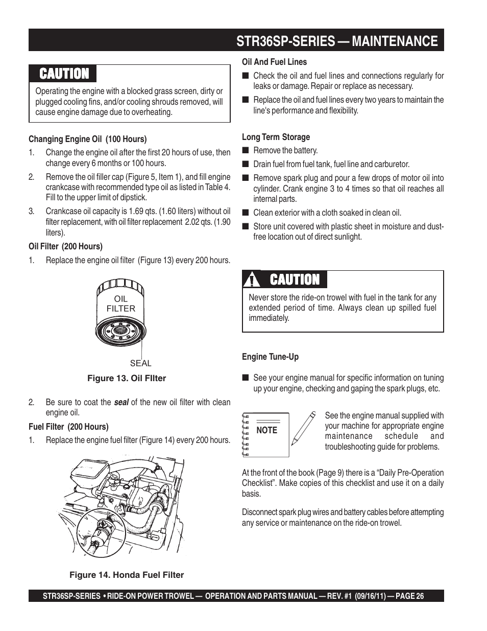 Str36sp-series — maintenance, Caution | Multiquip STR36SP User Manual | Page 26 / 116