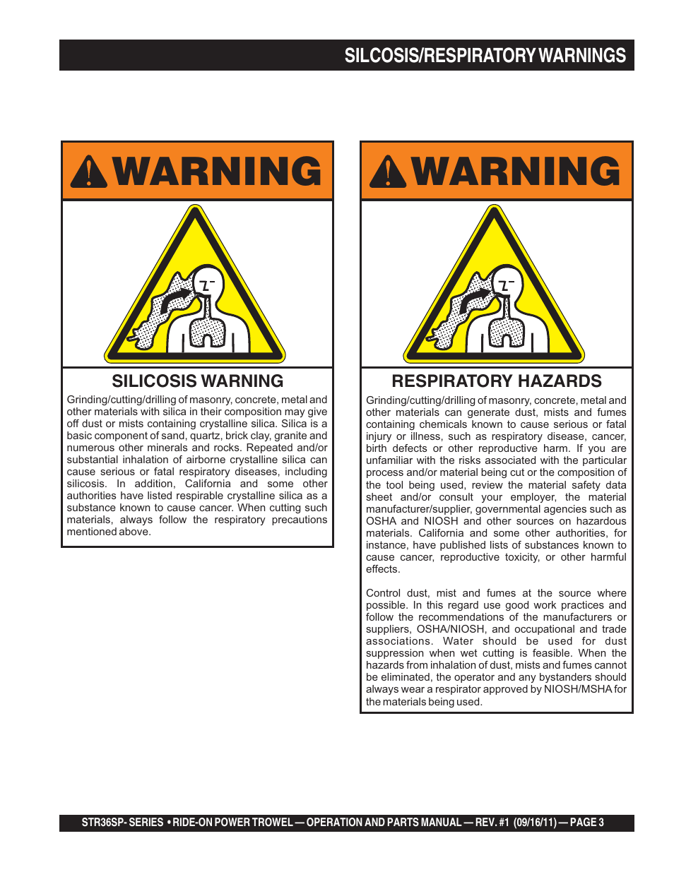 Warning | Multiquip STR36SP User Manual | Page 3 / 116