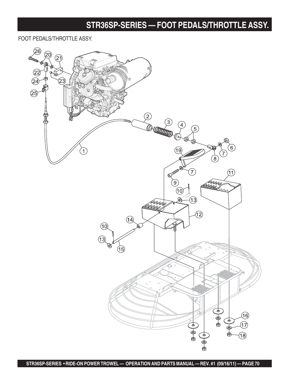 Str36sp-series — foot pedals/throttle assy | Multiquip STR36SP User Manual | Page 70 / 116