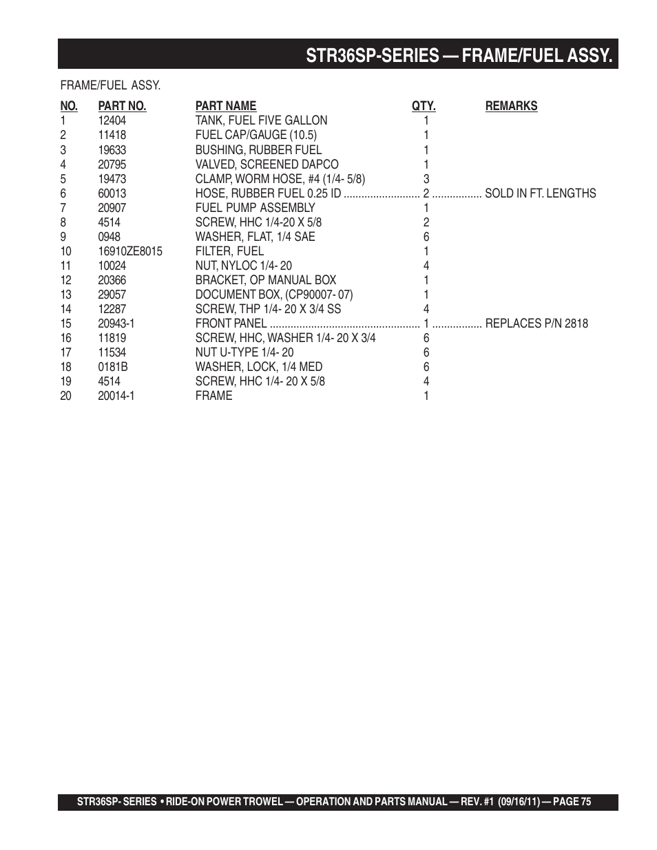 Str36sp-series — frame/fuel assy | Multiquip STR36SP User Manual | Page 75 / 116