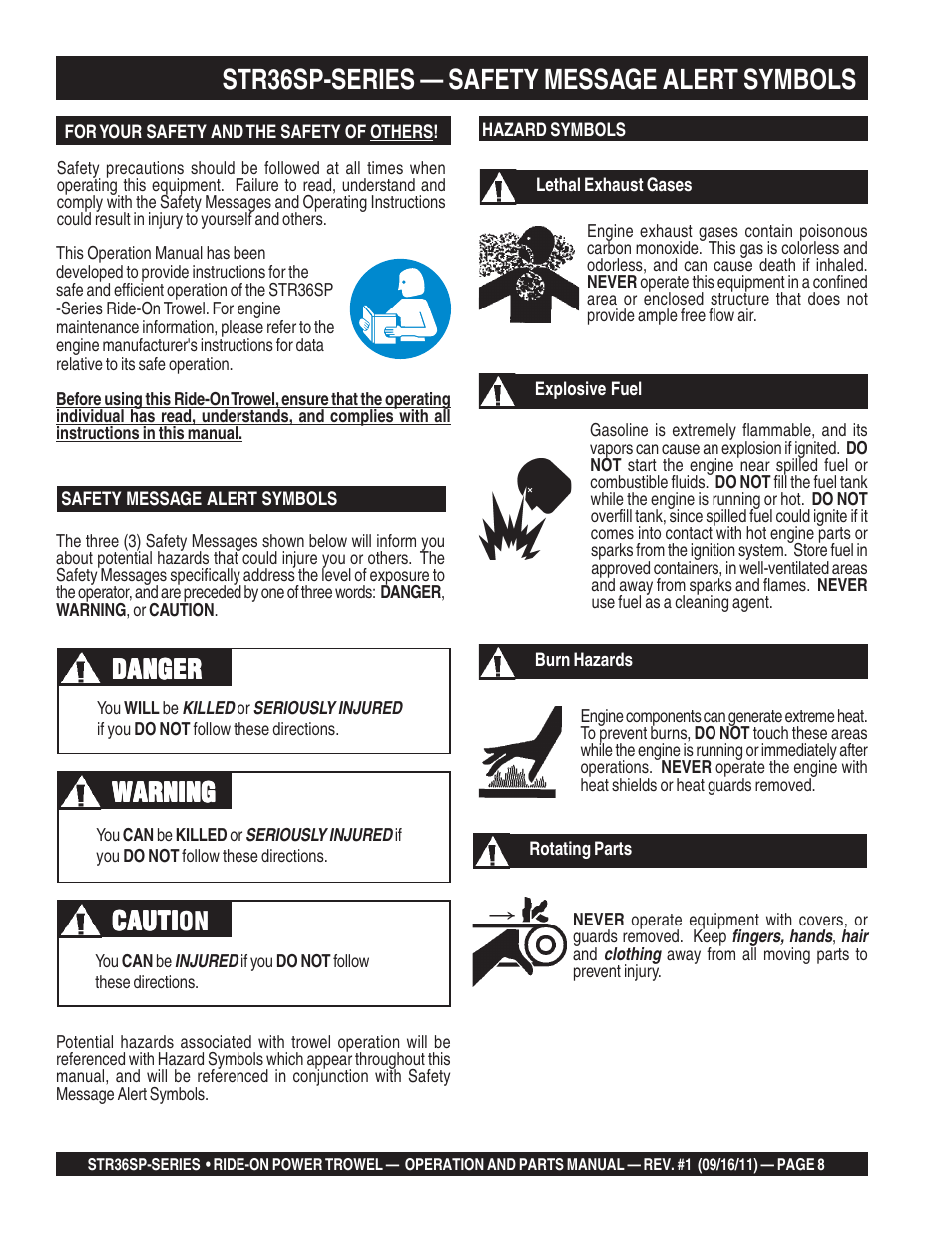 Str36sp-series — safety message alert symbols, Cauti | Multiquip STR36SP User Manual | Page 8 / 116