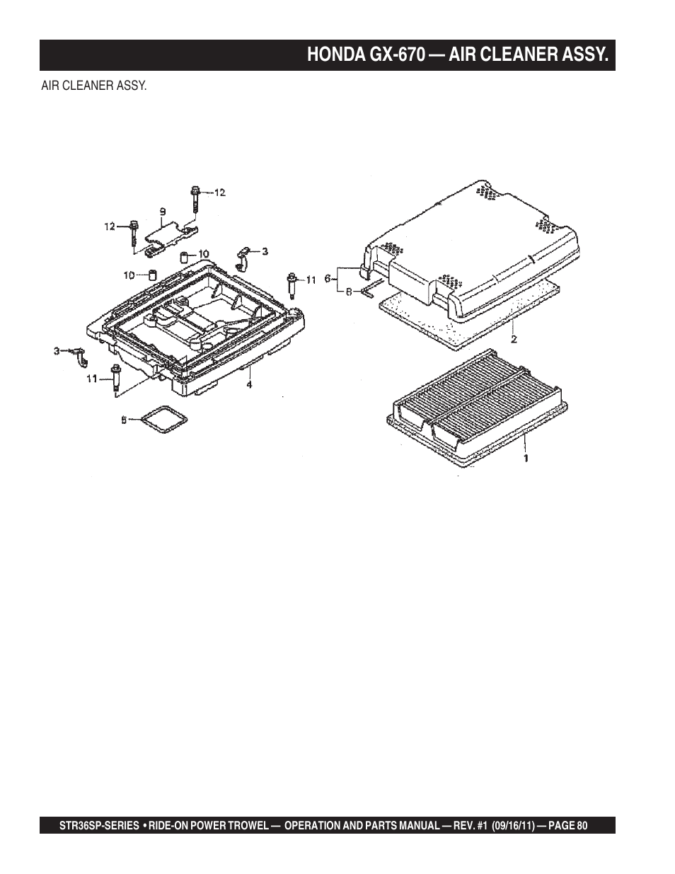 Honda gx-670 — air cleaner assy | Multiquip STR36SP User Manual | Page 80 / 116