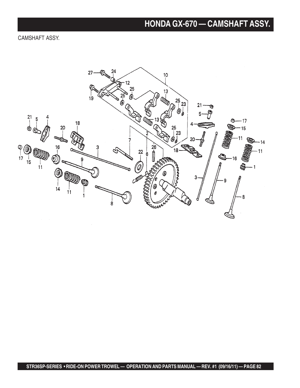Honda gx-670 — camshaft assy | Multiquip STR36SP User Manual | Page 82 / 116