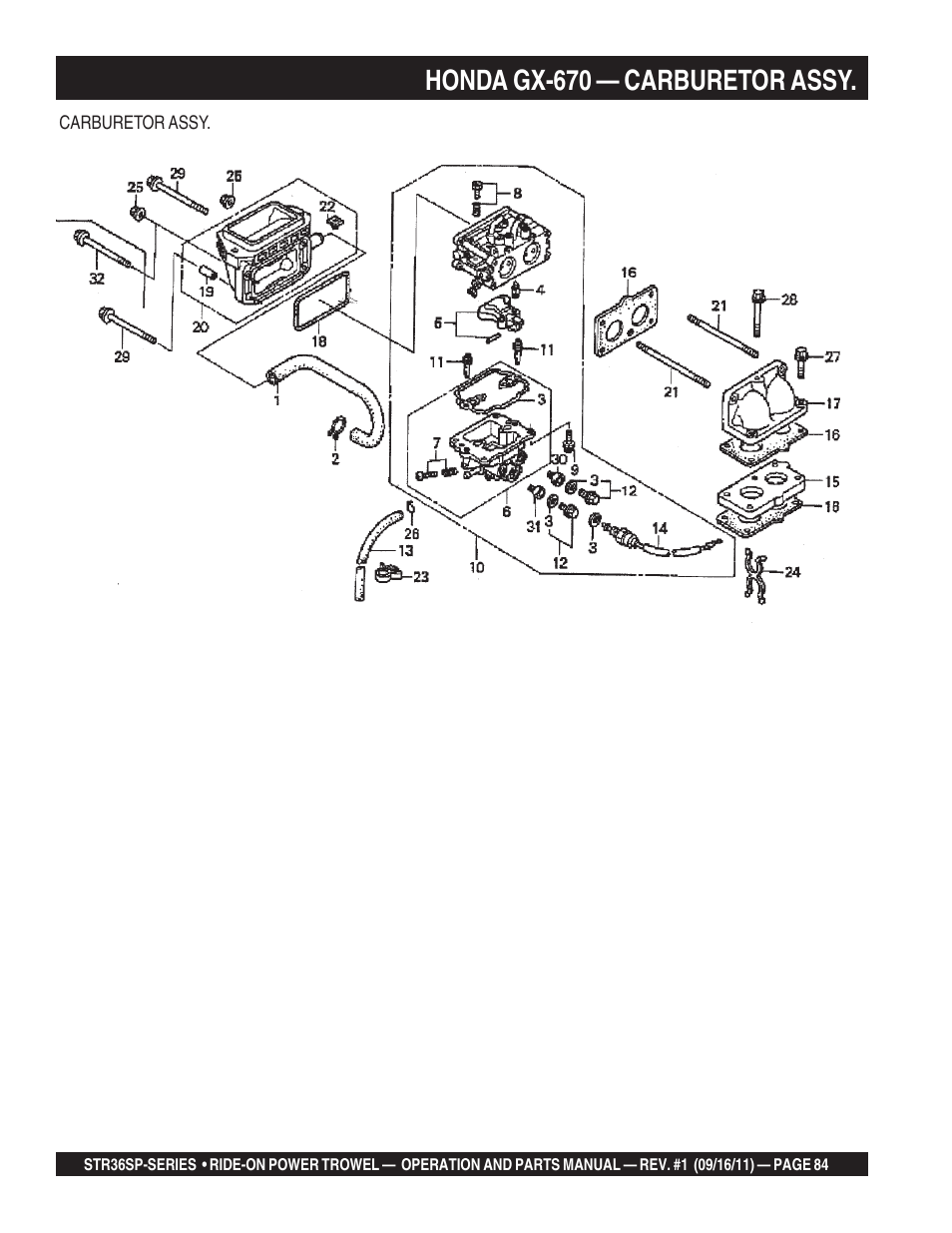 Honda gx-670 — carburetor assy | Multiquip STR36SP User Manual | Page 84 / 116