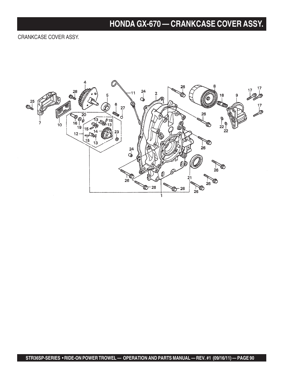 Honda gx-670 — crankcase cover assy | Multiquip STR36SP User Manual | Page 90 / 116