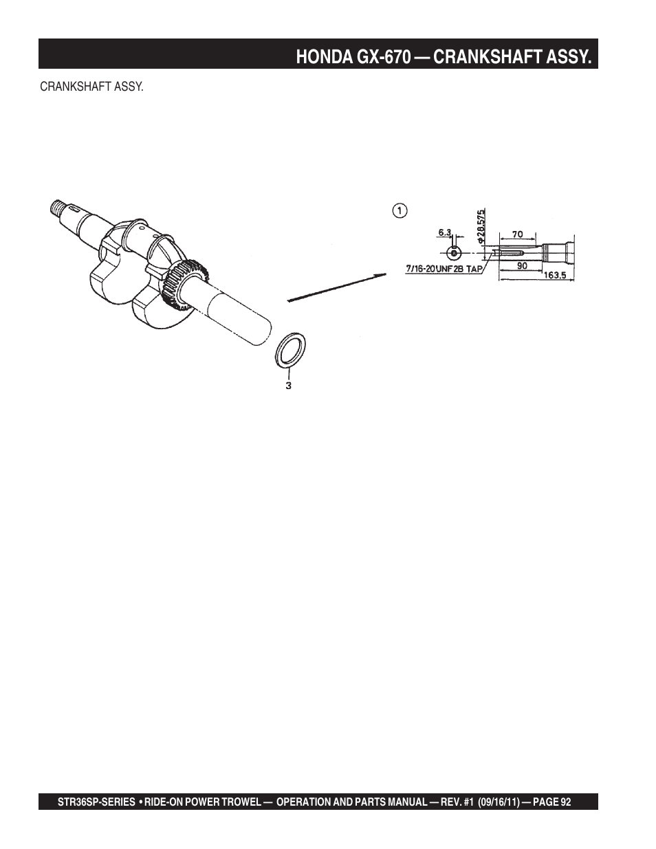 Honda gx-670 — crankshaft assy | Multiquip STR36SP User Manual | Page 92 / 116