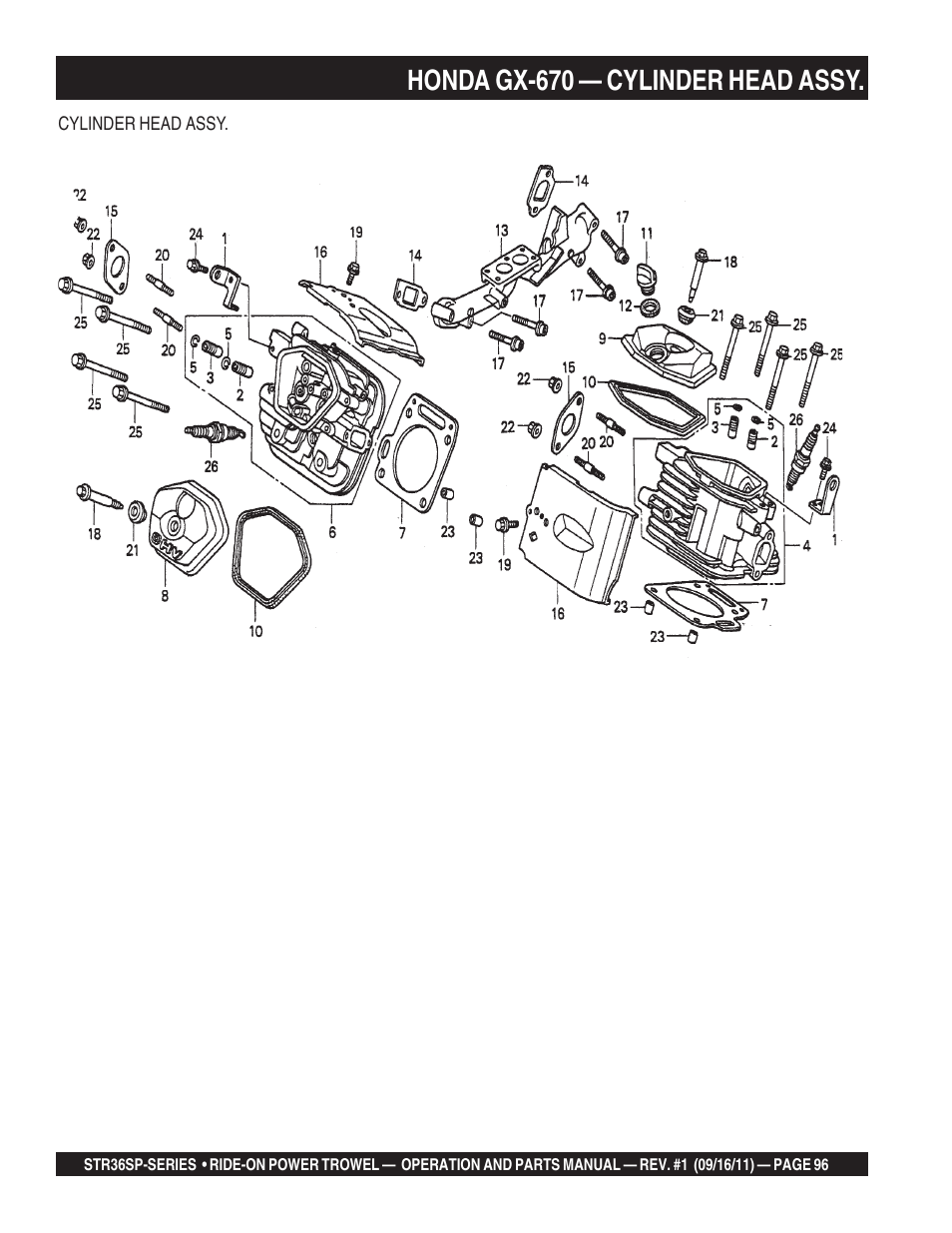 Honda gx-670 — cylinder head assy | Multiquip STR36SP User Manual | Page 96 / 116