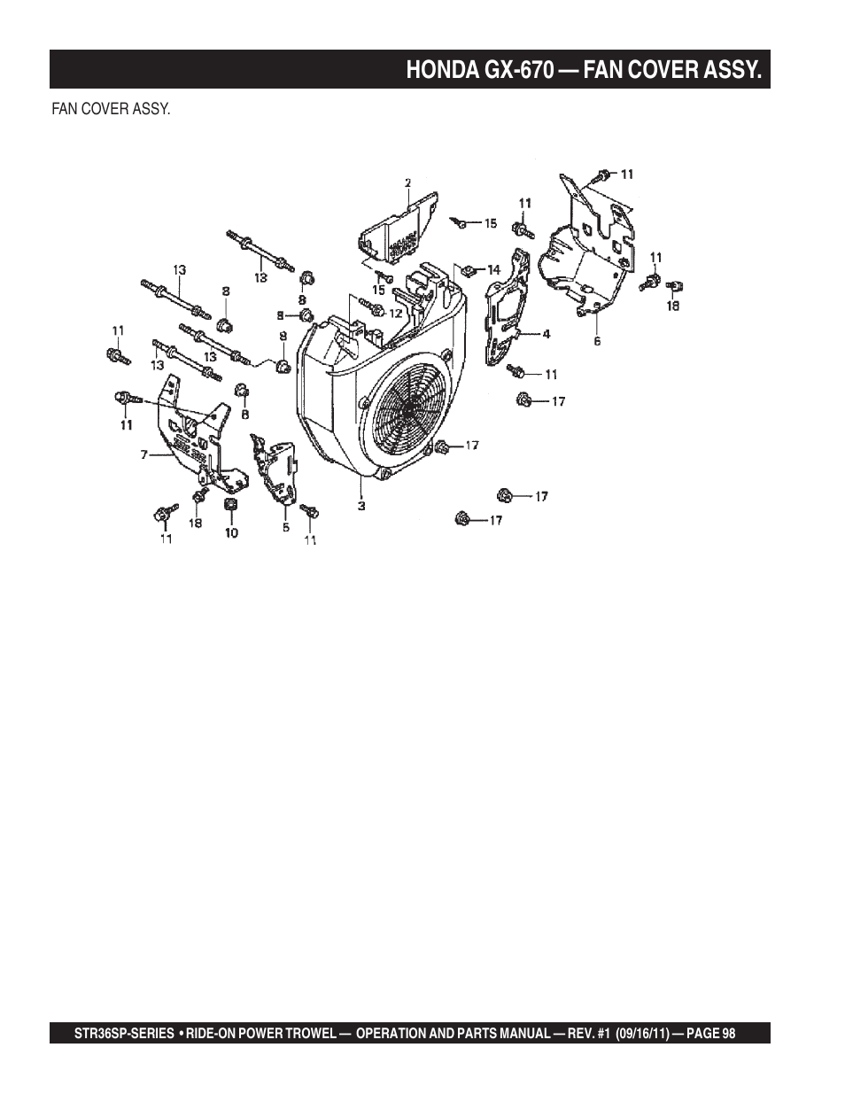 Honda gx-670 — fan cover assy | Multiquip STR36SP User Manual | Page 98 / 116