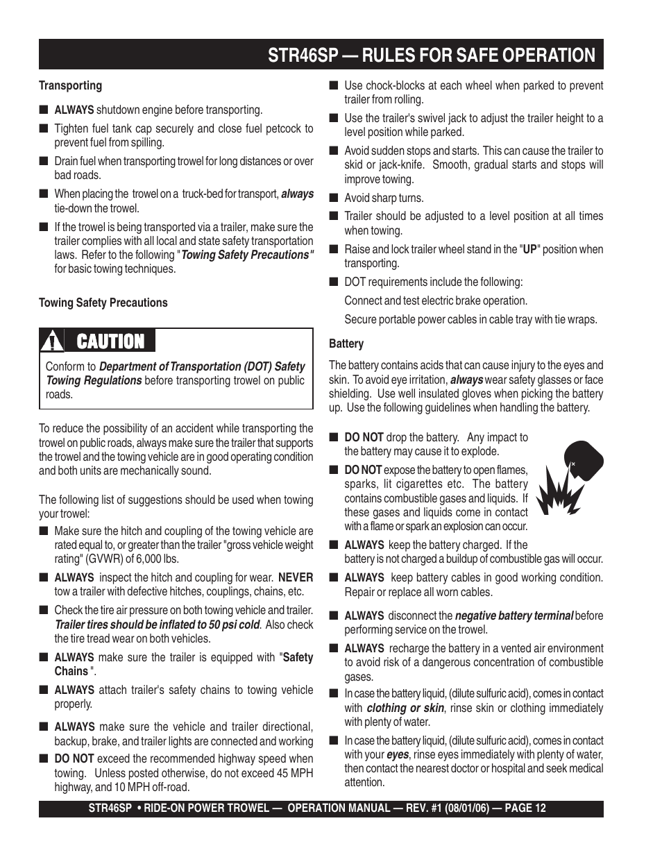 Str46sp — rules for safe operation, Caution | Multiquip STR46SP User Manual | Page 12 / 86