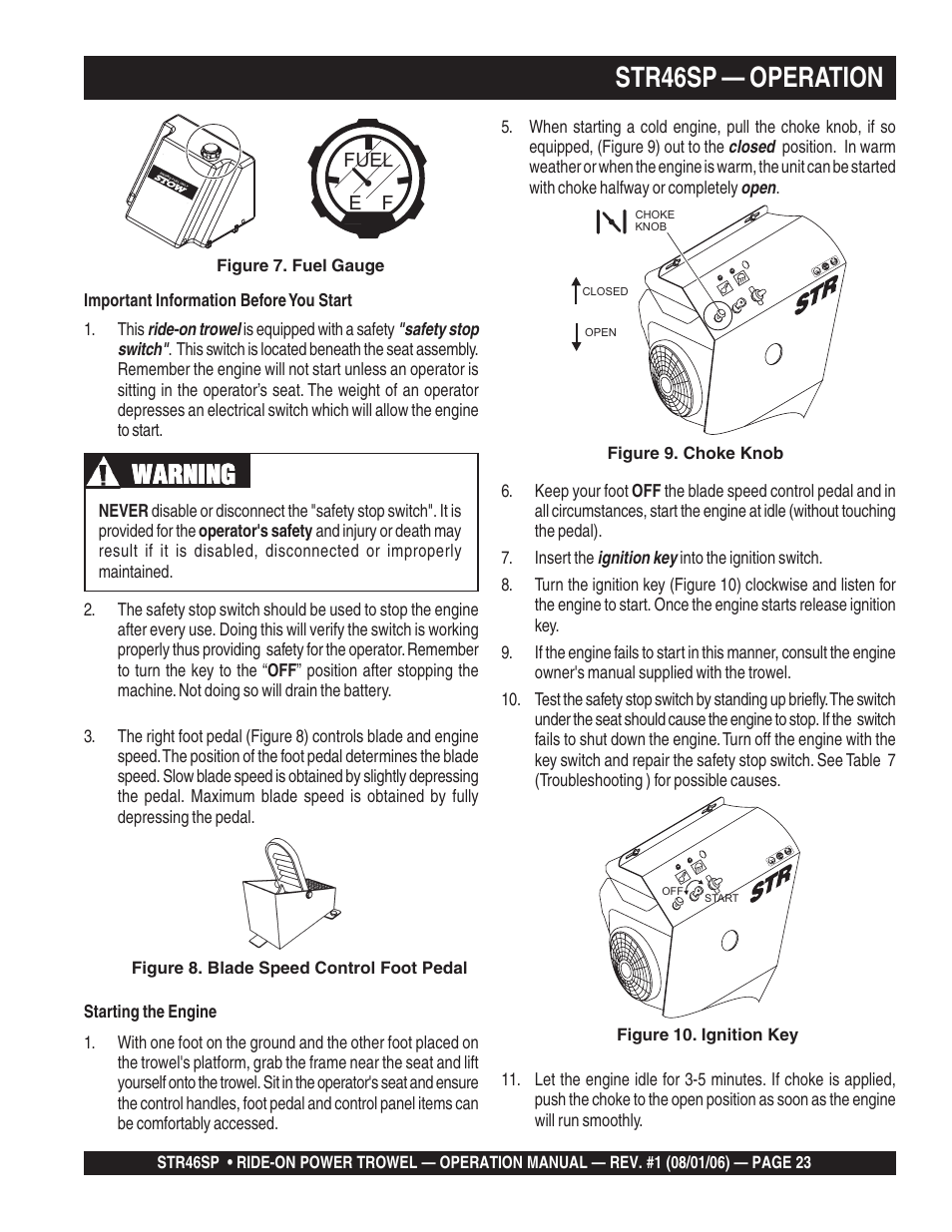 Str46sp — operation, Warning | Multiquip STR46SP User Manual | Page 23 / 86