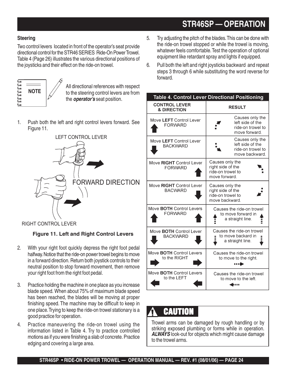 Str46sp — operation, Caution | Multiquip STR46SP User Manual | Page 24 / 86