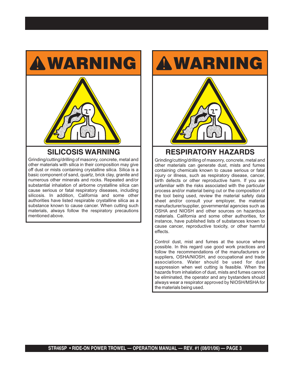 Warning | Multiquip STR46SP User Manual | Page 3 / 86