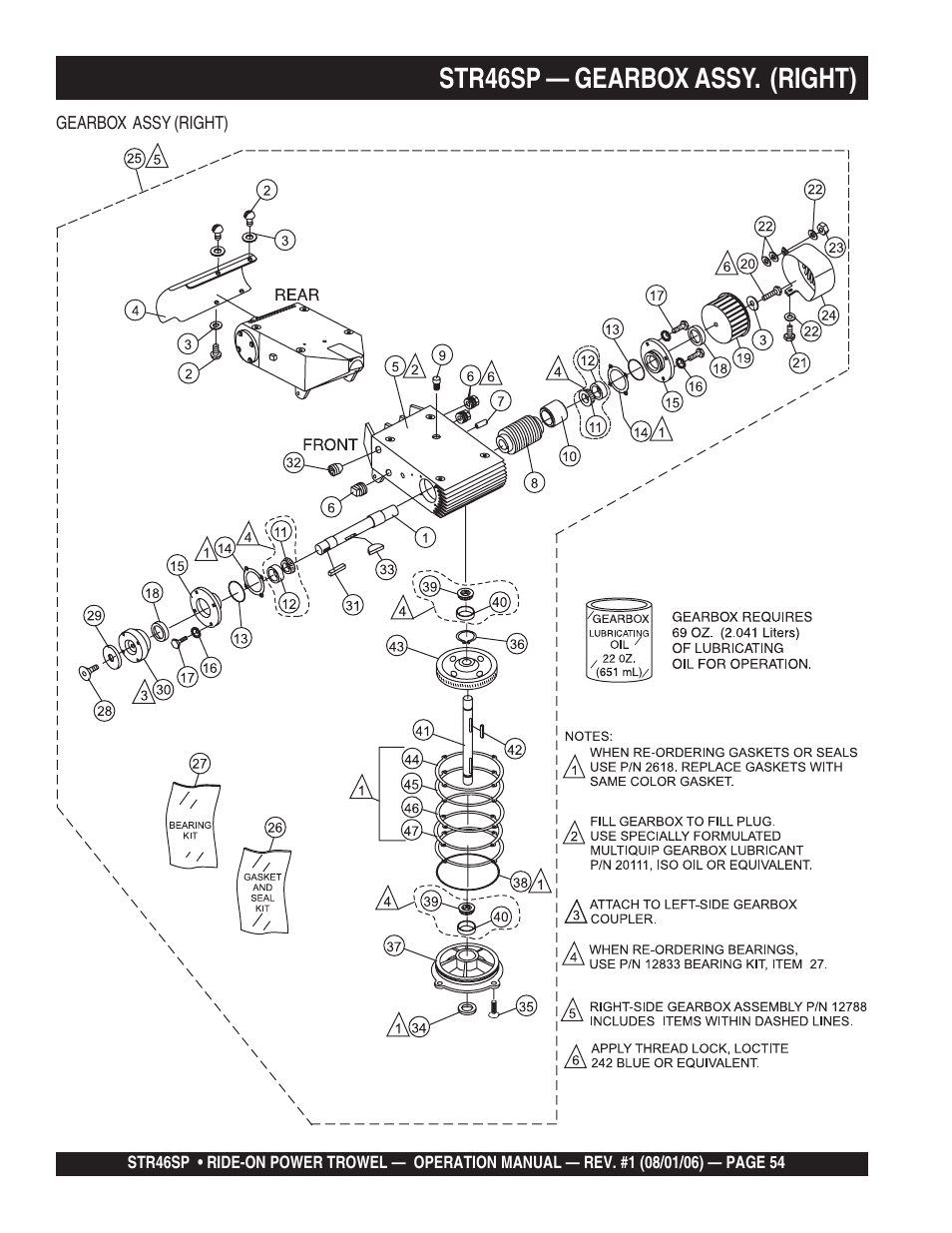 Str46sp — gearbox assy. (right) | Multiquip STR46SP User Manual | Page 54 / 86