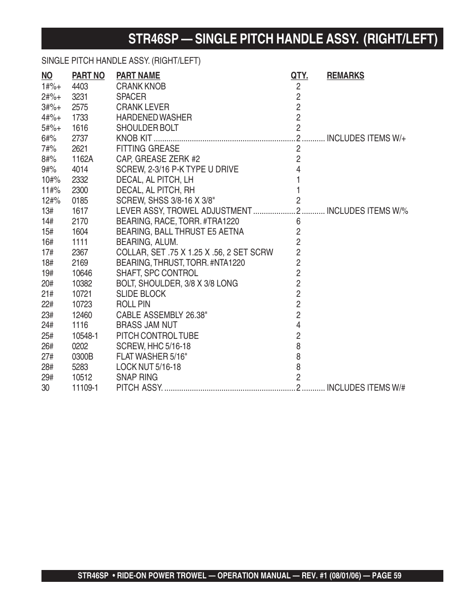 Str46sp — single pitch handle assy. (right/left) | Multiquip STR46SP User Manual | Page 59 / 86