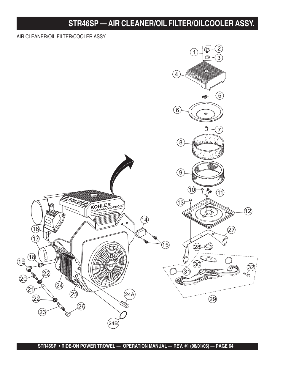 Str46sp — air cleaner/oil filter/oilcooler assy | Multiquip STR46SP User Manual | Page 64 / 86