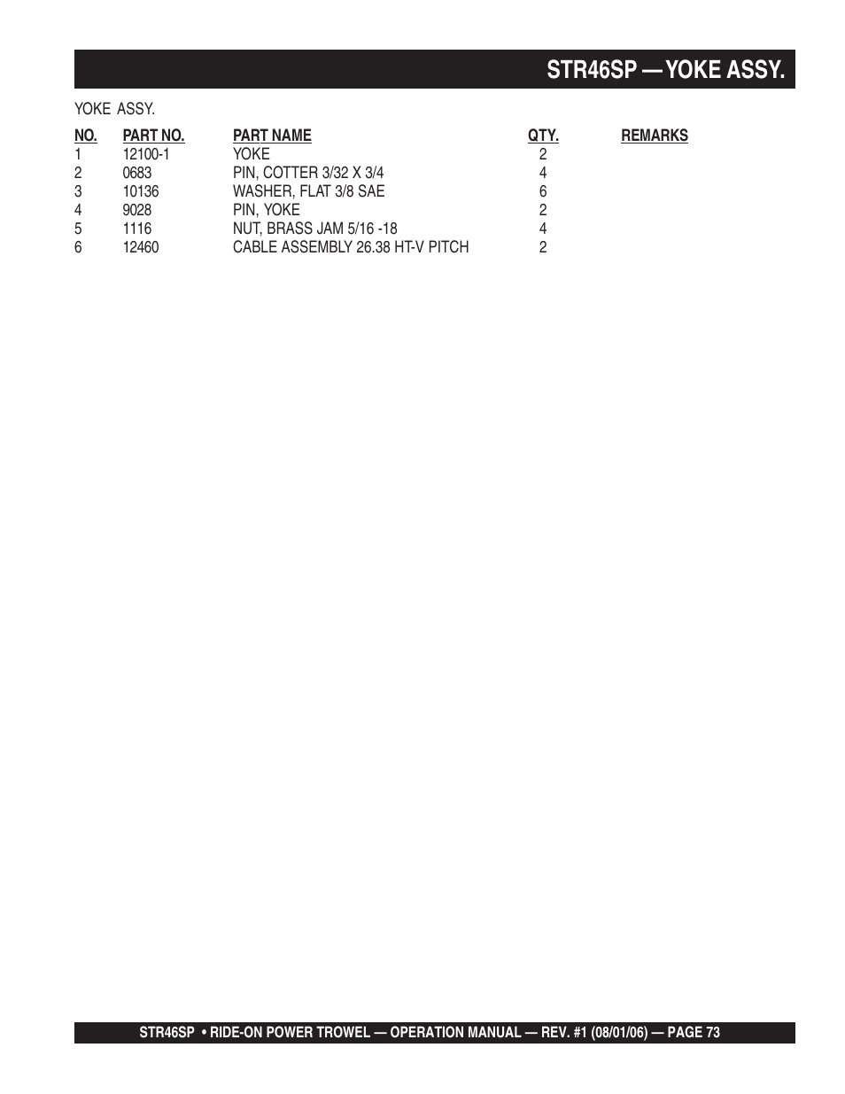 Str46sp — yoke assy | Multiquip STR46SP User Manual | Page 73 / 86