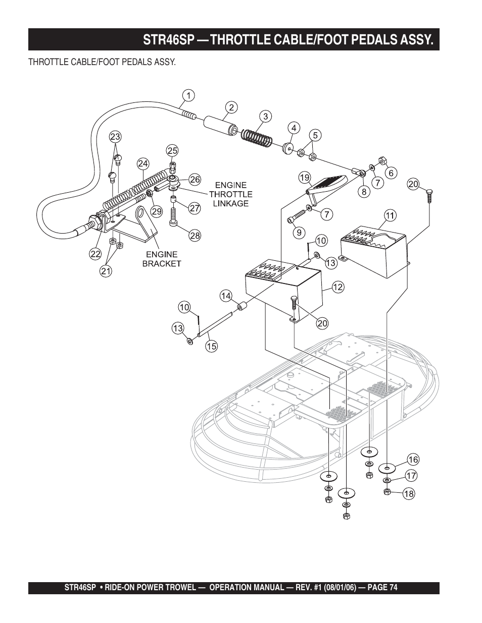 Str46sp — throttle cable/foot pedals assy | Multiquip STR46SP User Manual | Page 74 / 86