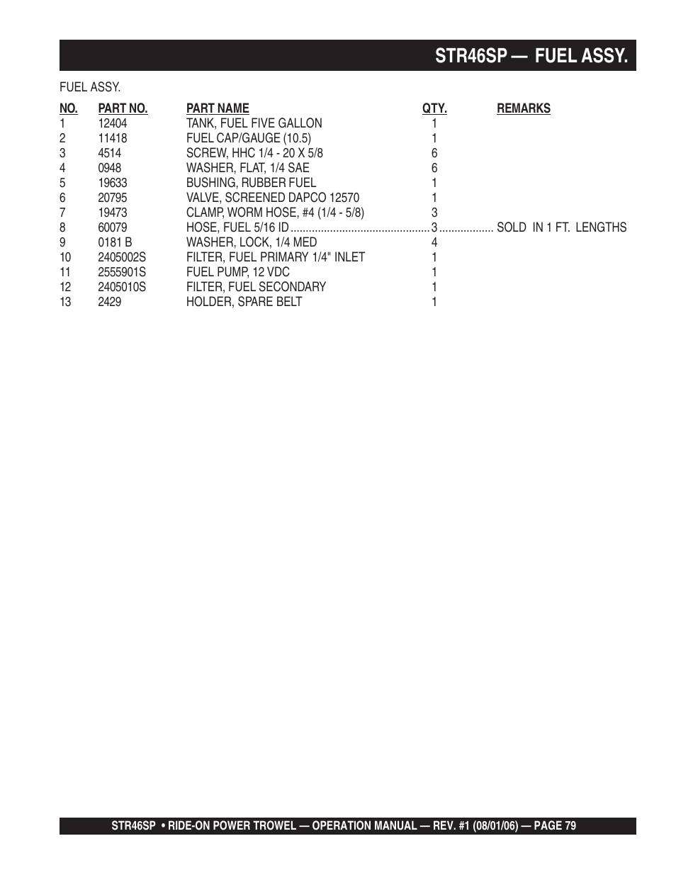 Str46sp — fuel assy | Multiquip STR46SP User Manual | Page 79 / 86