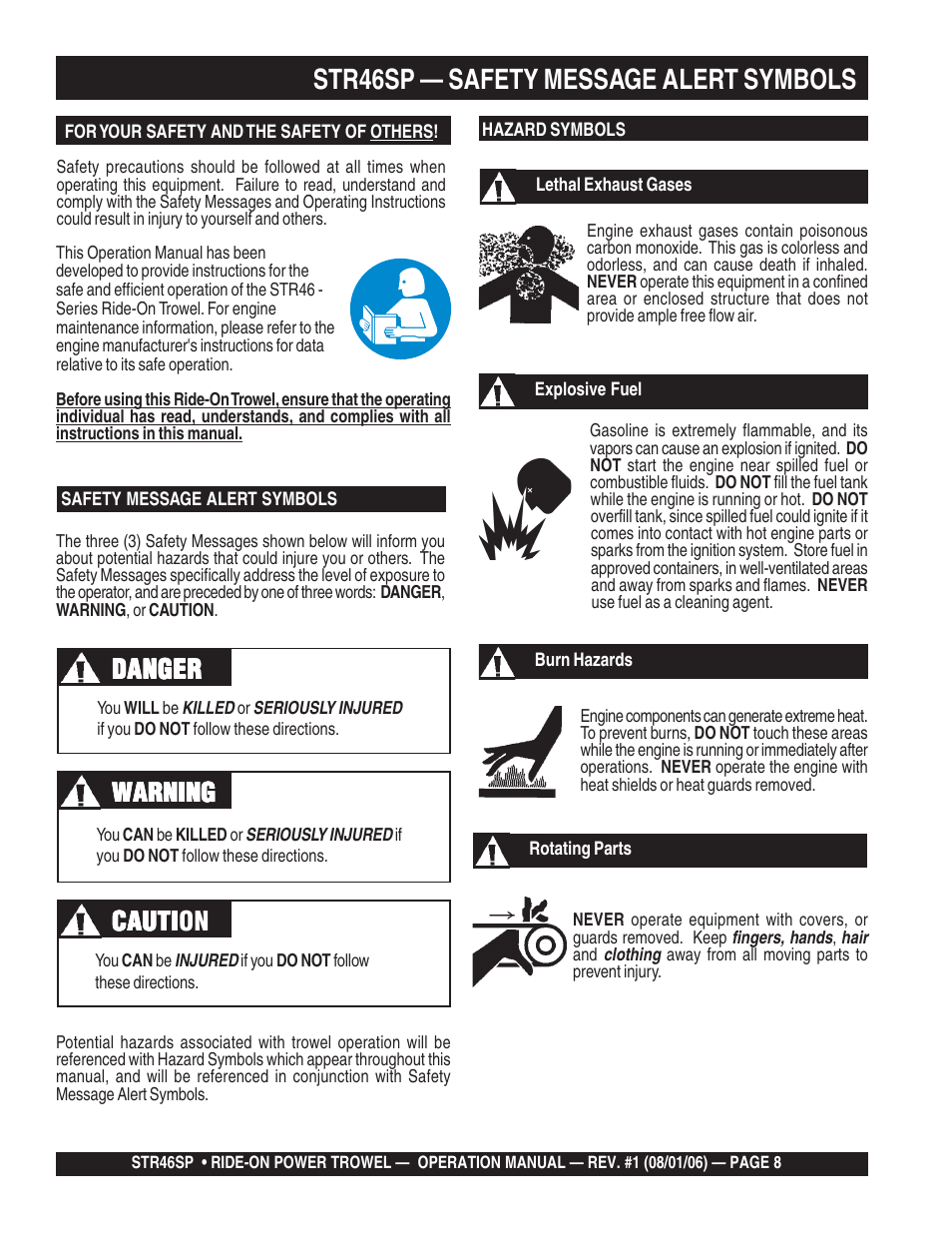 Str46sp — safety message alert symbols, Cauti | Multiquip STR46SP User Manual | Page 8 / 86