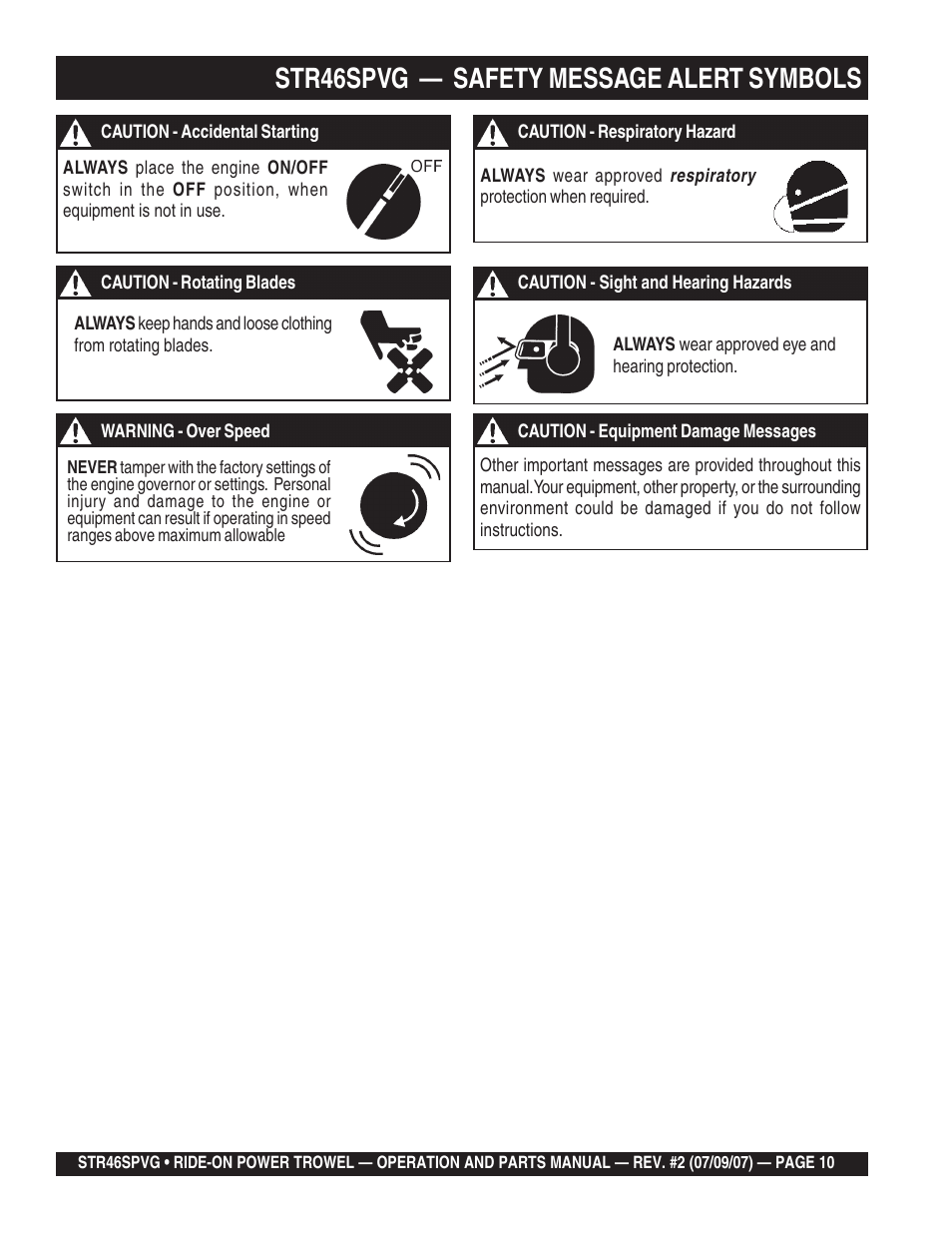 Str46spvg — safety message alert symbols | Multiquip STR46SPVG User Manual | Page 10 / 90