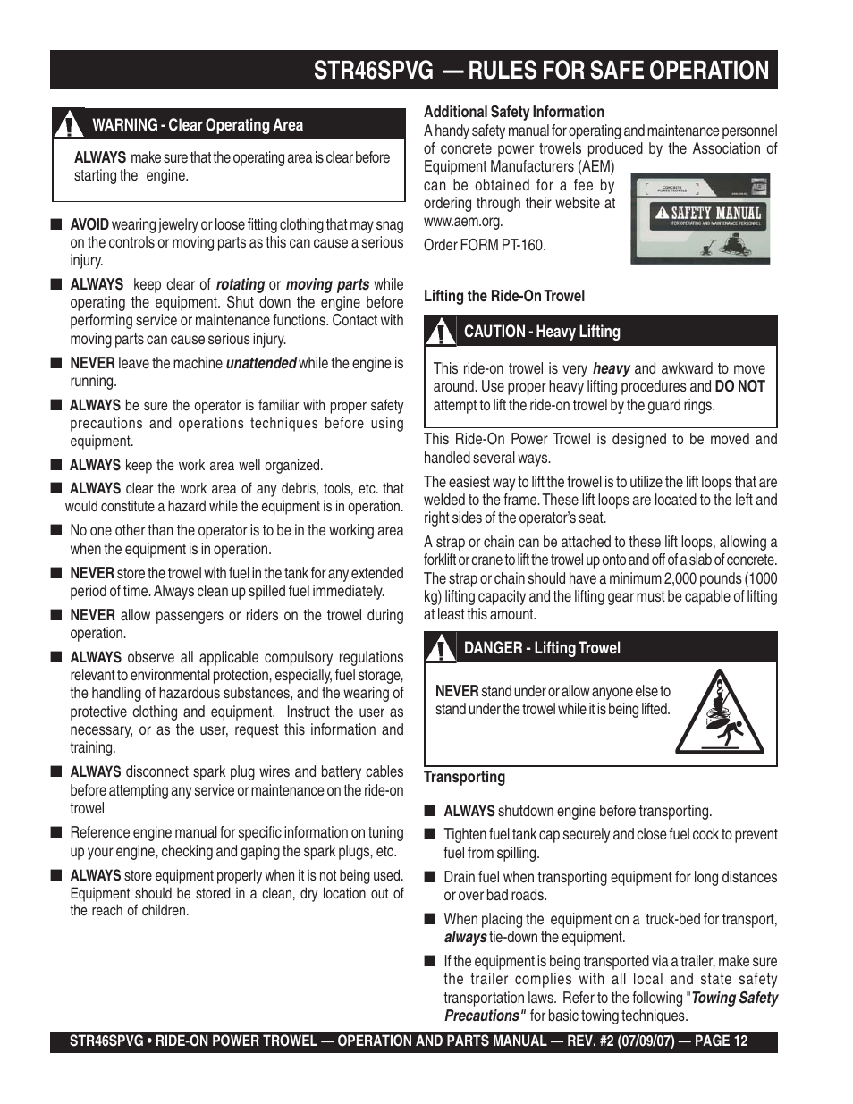 Str46spvg — rules for safe operation | Multiquip STR46SPVG User Manual | Page 12 / 90