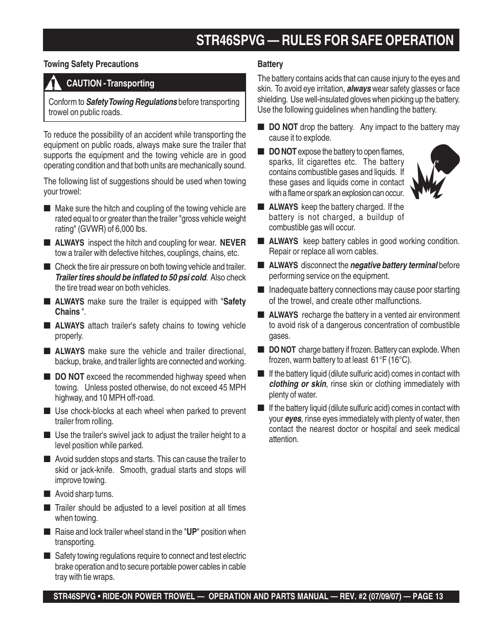 Str46spvg — rules for safe operation | Multiquip STR46SPVG User Manual | Page 13 / 90