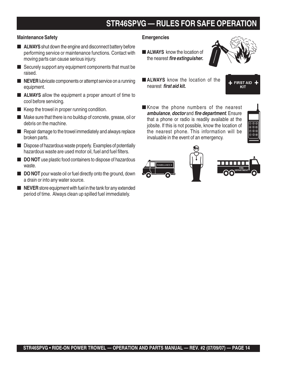 Str46spvg — rules for safe operation | Multiquip STR46SPVG User Manual | Page 14 / 90