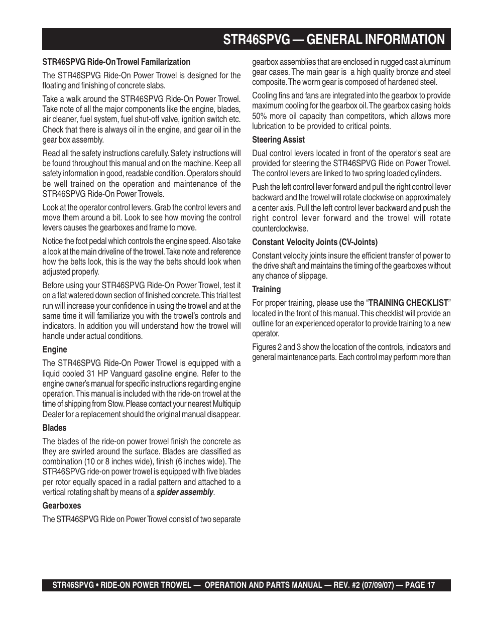 Str46spvg — general information | Multiquip STR46SPVG User Manual | Page 17 / 90