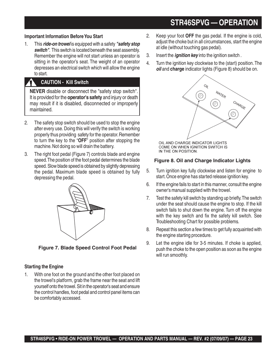 Str46spvg — operation, Warning | Multiquip STR46SPVG User Manual | Page 23 / 90