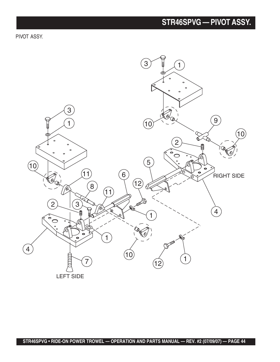 Str46spvg — pivot assy | Multiquip STR46SPVG User Manual | Page 44 / 90