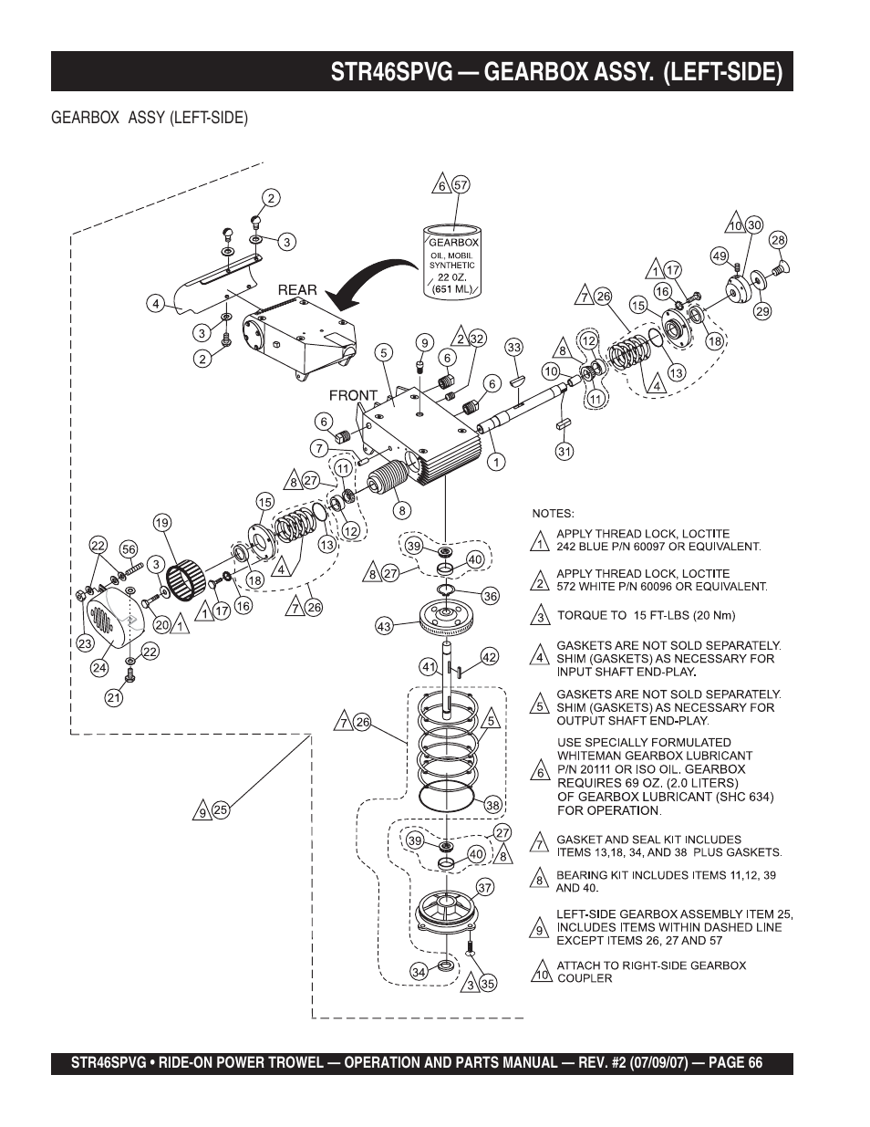 Str46spvg — gearbox assy. (left-side) | Multiquip STR46SPVG User Manual | Page 66 / 90