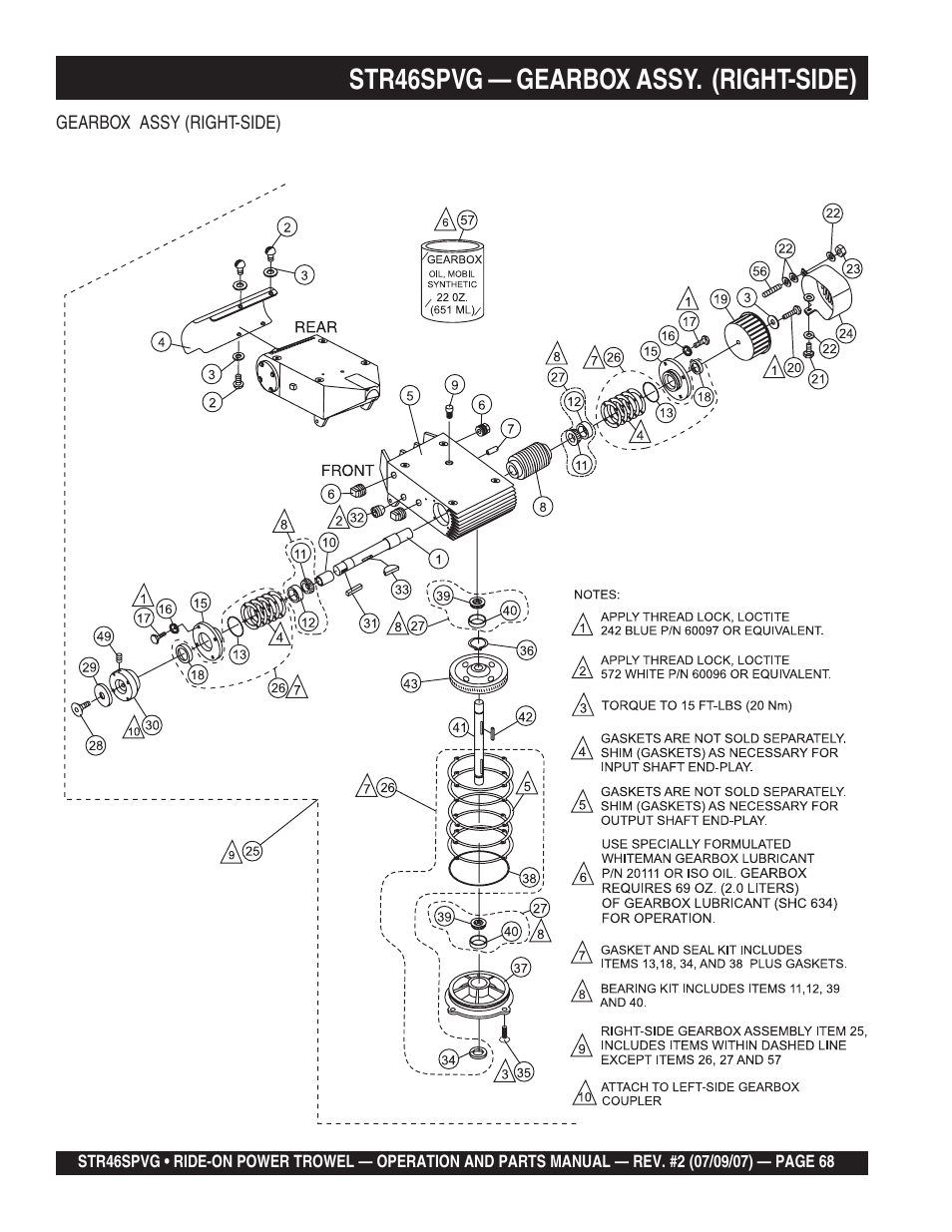 Str46spvg — gearbox assy. (right-side) | Multiquip STR46SPVG User Manual | Page 68 / 90