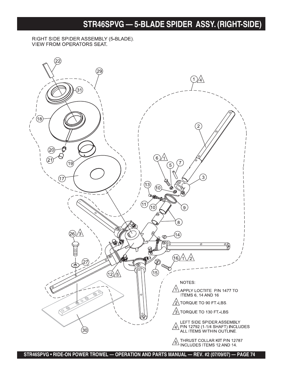 Str46spvg — 5-blade spider assy. (right-side) | Multiquip STR46SPVG User Manual | Page 74 / 90