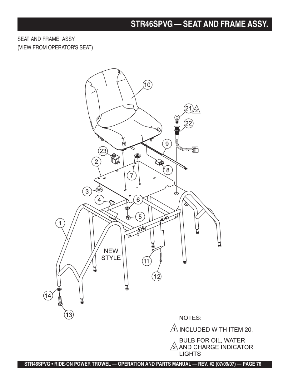 Str46spvg — seat and frame assy | Multiquip STR46SPVG User Manual | Page 76 / 90
