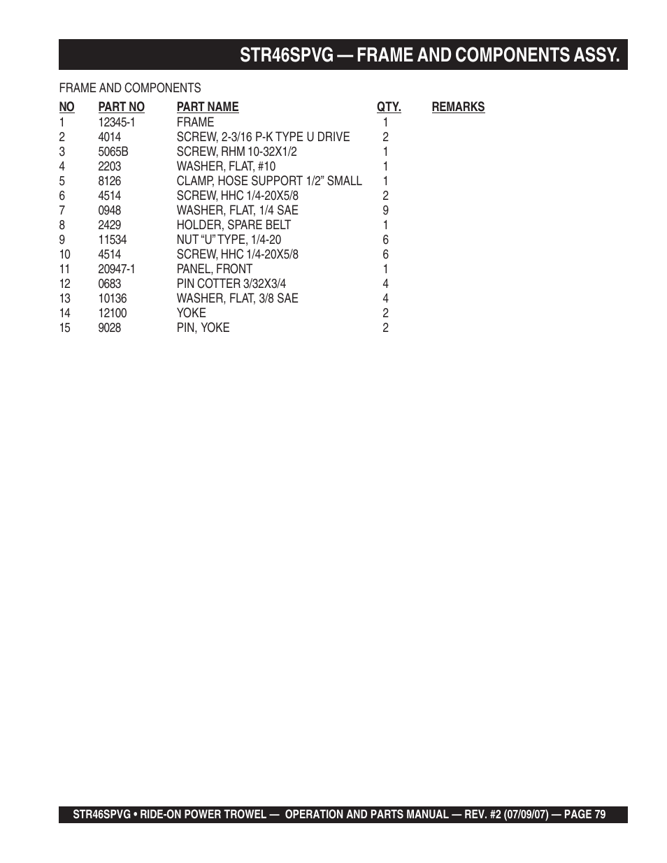 Str46spvg — frame and components assy | Multiquip STR46SPVG User Manual | Page 79 / 90