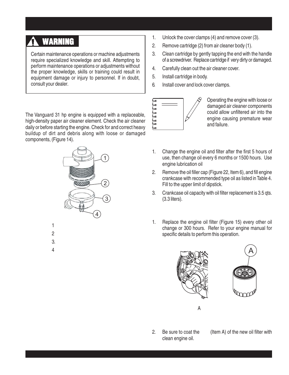 Str46spvgh — maintenance, Warning | Multiquip STR46SPVGH User Manual | Page 23 / 42