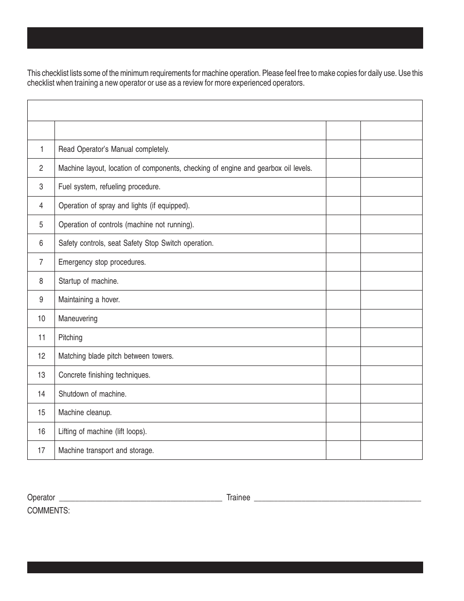 Str46spvgh — training checklist | Multiquip STR46SPVGH User Manual | Page 4 / 42