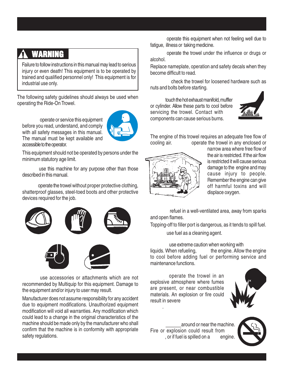 Str46spvgh — rules for safe operation, Warning | Multiquip STR46SPVGH User Manual | Page 8 / 42