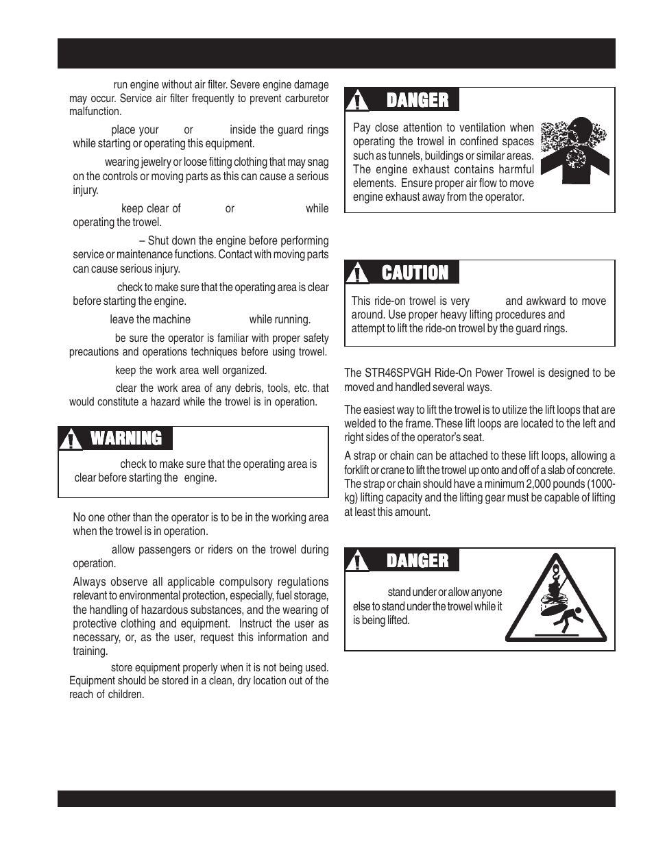 Str46spvgh — rules for safe operation, Warning, Danger | Multiquip STR46SPVGH User Manual | Page 9 / 42