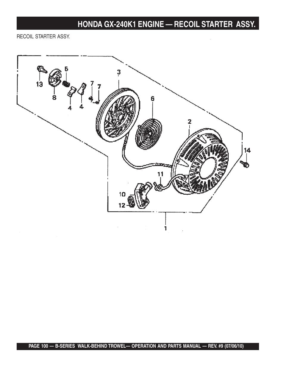 Honda gx-240k1 engine — recoil starter assy | Multiquip B-SERIES User Manual | Page 100 / 124